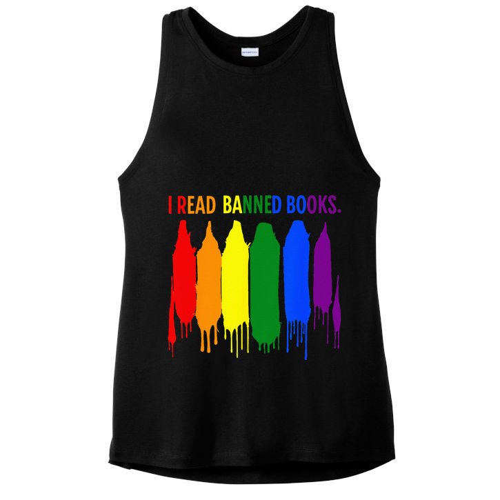 I Read Banned Books Week Rainbow LGBT Book Lover Teacher Ladies PosiCharge Tri-Blend Wicking Tank