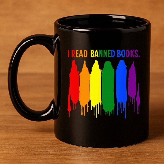 I Read Banned Books Week Rainbow LGBT Book Lover Teacher 11oz C Handle Ceramic Mug