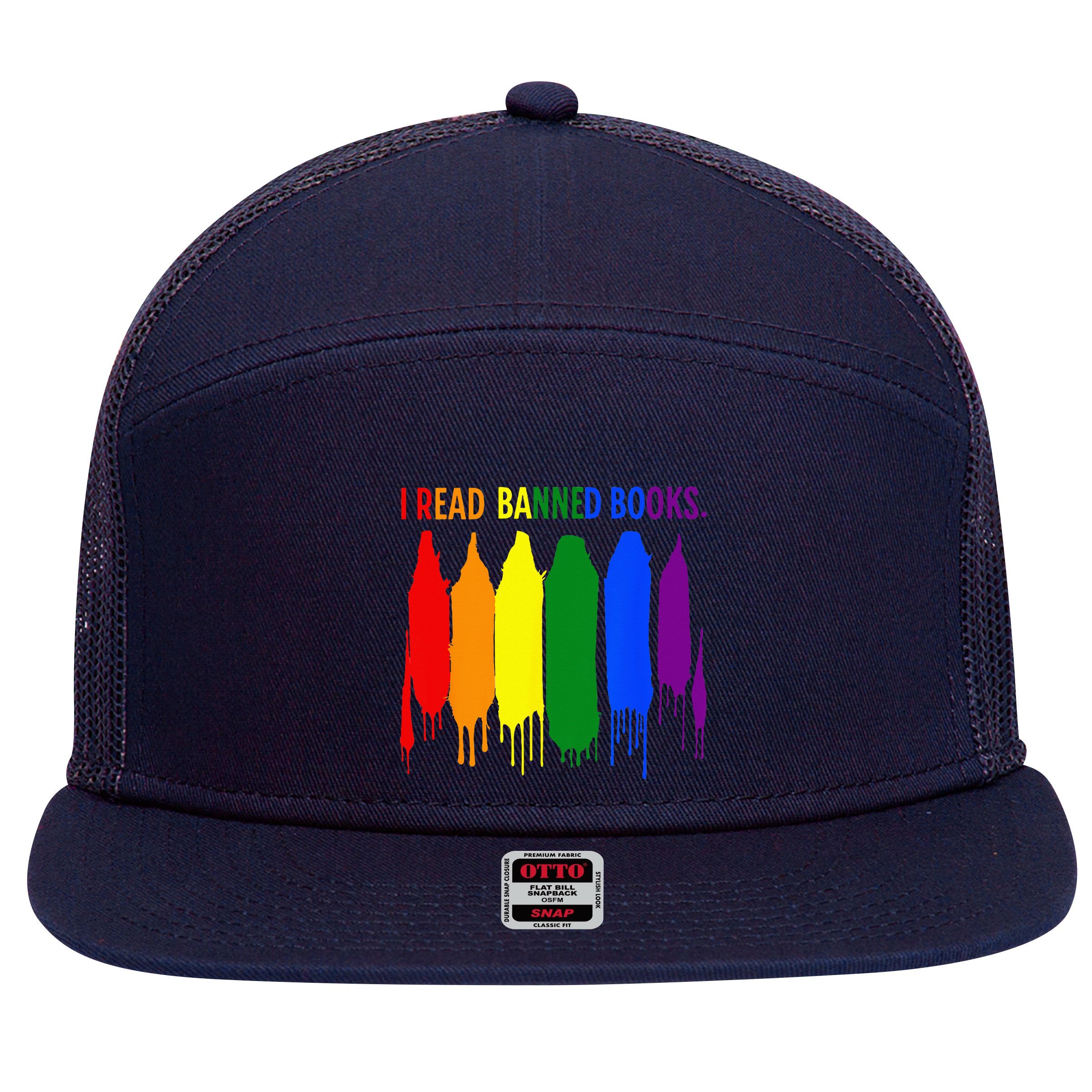 I Read Banned Books Week Rainbow LGBT Book Lover Teacher 7 Panel Mesh Trucker Snapback Hat