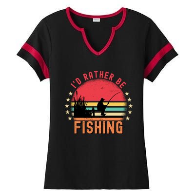 ID Rather Be Fishing Vintage Retro Fisher Fly Fishing Meaningful Gift Ladies Halftime Notch Neck Tee