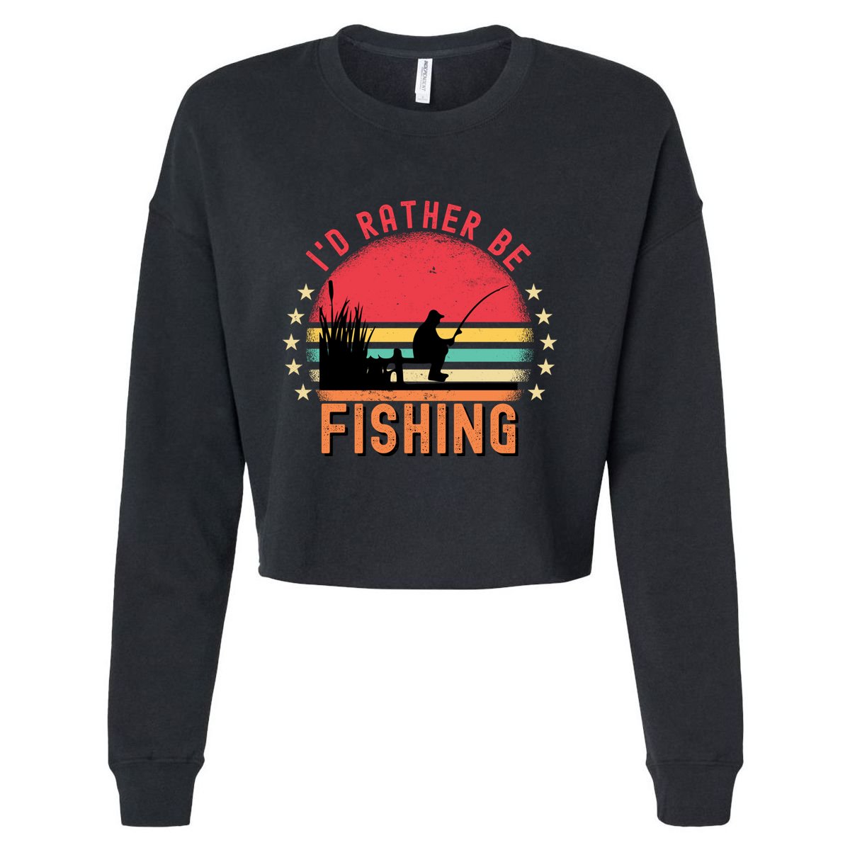 ID Rather Be Fishing Vintage Retro Fisher Fly Fishing Meaningful Gift Cropped Pullover Crew