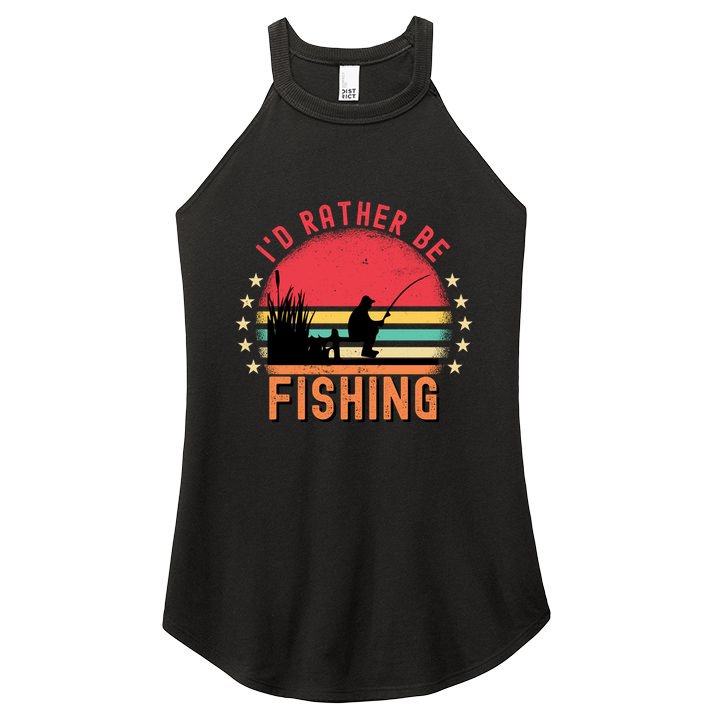 ID Rather Be Fishing Vintage Retro Fisher Fly Fishing Meaningful Gift Women's Perfect Tri Rocker Tank