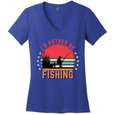 ID Rather Be Fishing Vintage Retro Fisher Fly Fishing Meaningful Gift Women's V-Neck T-Shirt