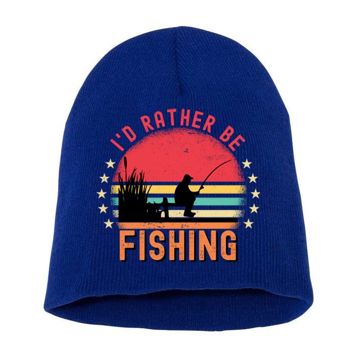 ID Rather Be Fishing Vintage Retro Fisher Fly Fishing Meaningful Gift Short Acrylic Beanie