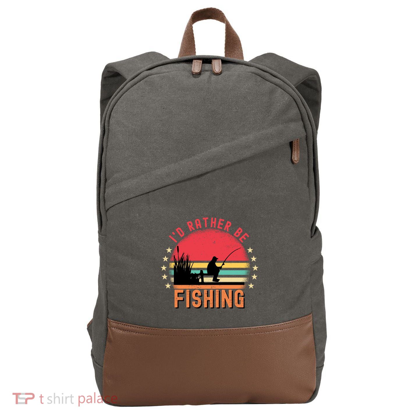 ID Rather Be Fishing Vintage Retro Fisher Fly Fishing Meaningful Gift Cotton Canvas Backpack