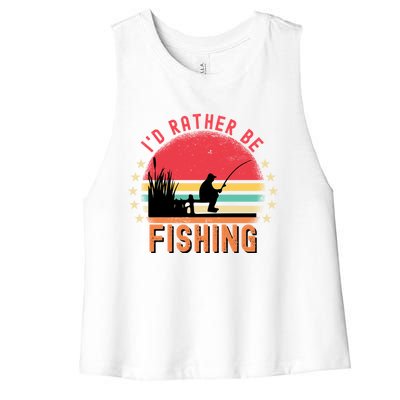 ID Rather Be Fishing Vintage Retro Fisher Fly Fishing Meaningful Gift Women's Racerback Cropped Tank