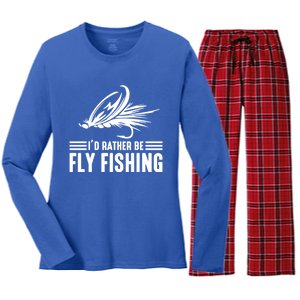 ID Rather Be Fly Fishing Funny Trout Fishing Dad Cute Gift Women's Long Sleeve Flannel Pajama Set 