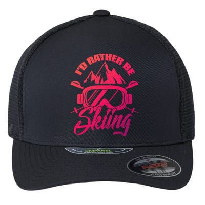 Id Rather Be Skiing Holiday Ski Winter Sport Gift Flexfit Unipanel Trucker Cap