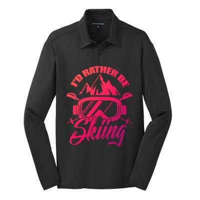 Id Rather Be Skiing Holiday Ski Winter Sport Gift Silk Touch Performance Long Sleeve Polo