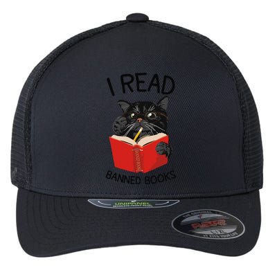 I Read Banned Books Black Cat Reader Librarian Freadom Women (1) Flexfit Unipanel Trucker Cap