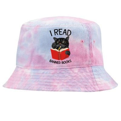 I Read Banned Books Black Cat Reader Librarian Freadom Women (1) Tie-Dyed Bucket Hat