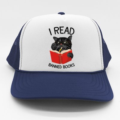 I Read Banned Books Black Cat Reader Librarian Freadom Women (1) Trucker Hat