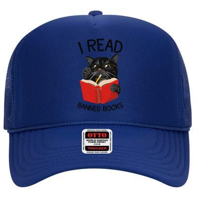 I Read Banned Books Black Cat Reader Librarian Freadom Women (1) High Crown Mesh Back Trucker Hat