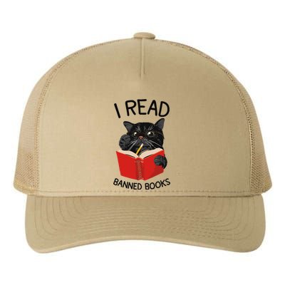 I Read Banned Books Black Cat Reader Librarian Freadom Women (1) Yupoong Adult 5-Panel Trucker Hat