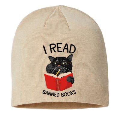 I Read Banned Books Black Cat Reader Librarian Freadom Women (1) Sustainable Beanie