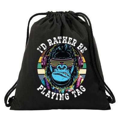 Id Rather Be Playing Tag Gorilla Monke Tag Gorilla Vr Gamer Drawstring Bag