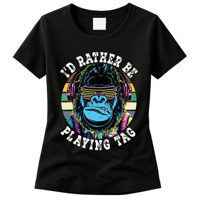 Id Rather Be Playing Tag Gorilla Monke Tag Gorilla Vr Gamer Womens T-Shirt