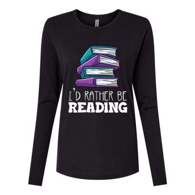 I'd Rather Be Reading Book Lover Bookworm Avid Reader Womens Cotton Relaxed Long Sleeve T-Shirt