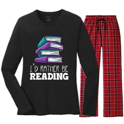 I'd Rather Be Reading Book Lover Bookworm Avid Reader Women's Long Sleeve Flannel Pajama Set 