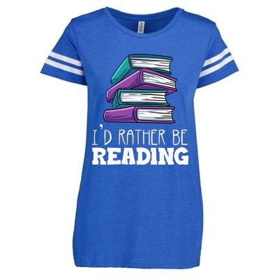 I'd Rather Be Reading Book Lover Bookworm Avid Reader Enza Ladies Jersey Football T-Shirt