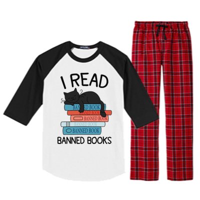 I Read Banned Books Black Cat Reader Librarian Freadom Women Raglan Sleeve Pajama Set