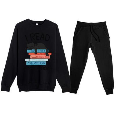 I Read Banned Books Black Cat Reader Librarian Freadom Women Premium Crewneck Sweatsuit Set