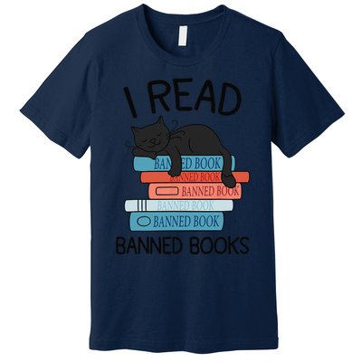 I Read Banned Books Black Cat Reader Librarian Freadom Women Premium T-Shirt