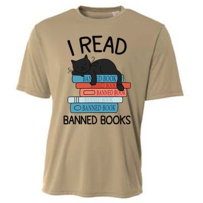 I Read Banned Books Black Cat Reader Librarian Freadom Women Cooling Performance Crew T-Shirt