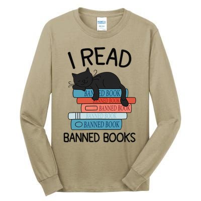 I Read Banned Books Black Cat Reader Librarian Freadom Women Tall Long Sleeve T-Shirt