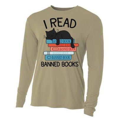 I Read Banned Books Black Cat Reader Librarian Freadom Women Cooling Performance Long Sleeve Crew