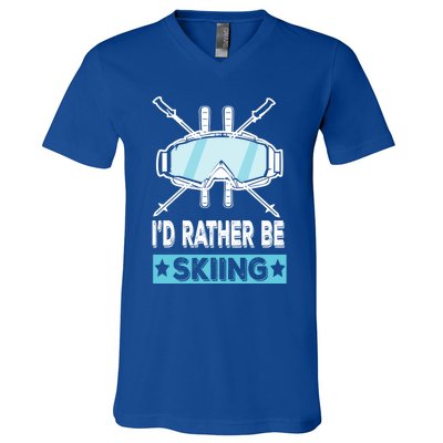 Id Rather Be Skiing Wintersport Ski Snowboard Gift V-Neck T-Shirt