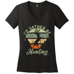 ID Rather Be Hunting Season Gifts Funny Deer Retro Hunters Women's V-Neck T-Shirt