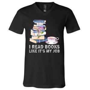 I Read Books Like Its My Job School Librarian V-Neck T-Shirt