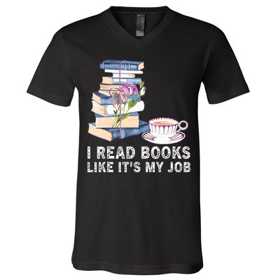 I Read Books Like Its My Job School Librarian V-Neck T-Shirt