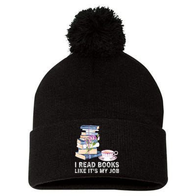 I Read Books Like Its My Job School Librarian Pom Pom 12in Knit Beanie