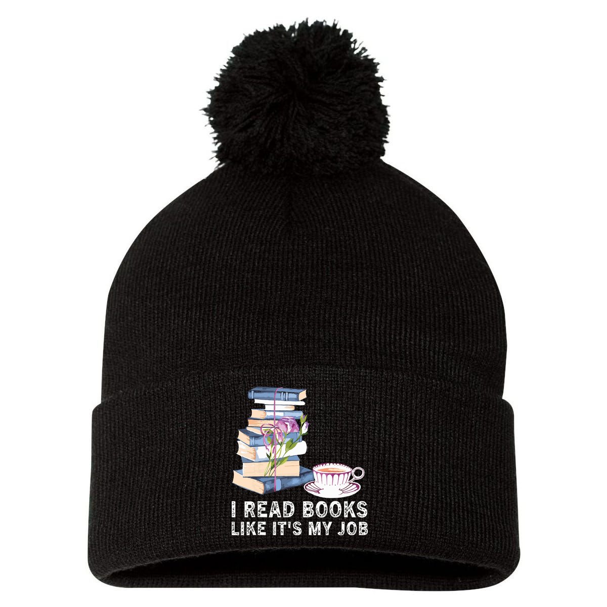 I Read Books Like Its My Job School Librarian Pom Pom 12in Knit Beanie