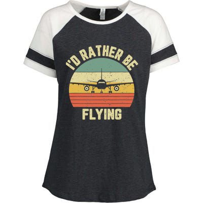 Id Rather Be Flying Airplane Pilot Retro Pilot Gift Vintage Gift Enza Ladies Jersey Colorblock Tee