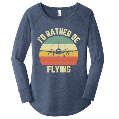 Id Rather Be Flying Airplane Pilot Retro Pilot Gift Vintage Gift Women's Perfect Tri Tunic Long Sleeve Shirt