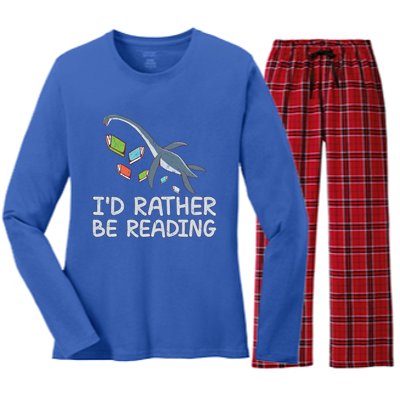 Id Rather Be Reading Quote Saying Gift Women's Long Sleeve Flannel Pajama Set 