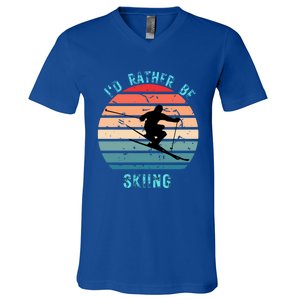 Id Rather Be Skiing Sunset Skiing Skiers Or Gift V-Neck T-Shirt