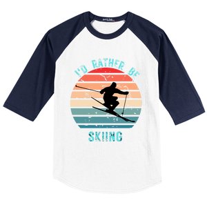 Id Rather Be Skiing Sunset Skiing Skiers Or Gift Baseball Sleeve Shirt