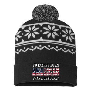 ID Rather Be An American Than A Democrat Anti Liberal Trump USA-Made Snowflake Beanie