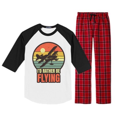 Id Rather Be Flying Aviation Pilot Flight Retro Sunset Meaningful Gift Raglan Sleeve Pajama Set