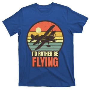 Id Rather Be Flying Aviation Pilot Flight Retro Sunset Meaningful Gift T-Shirt