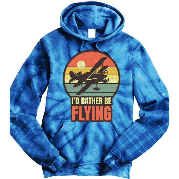 Id Rather Be Flying Aviation Pilot Flight Retro Sunset Meaningful Gift Tie Dye Hoodie