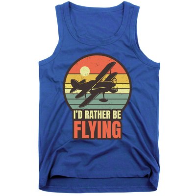 Id Rather Be Flying Aviation Pilot Flight Retro Sunset Meaningful Gift Tank Top