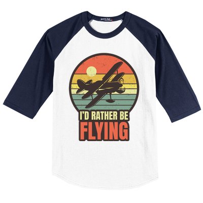 Id Rather Be Flying Aviation Pilot Flight Retro Sunset Meaningful Gift Baseball Sleeve Shirt