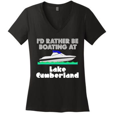 ID Rather Be Boating At Lake Cumberland Women's V-Neck T-Shirt