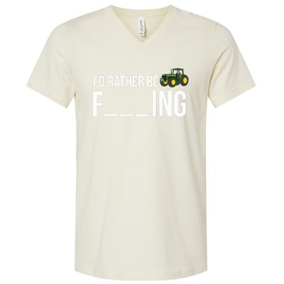 Id Rather Be Farming Funny Farmer Gift V-Neck T-Shirt