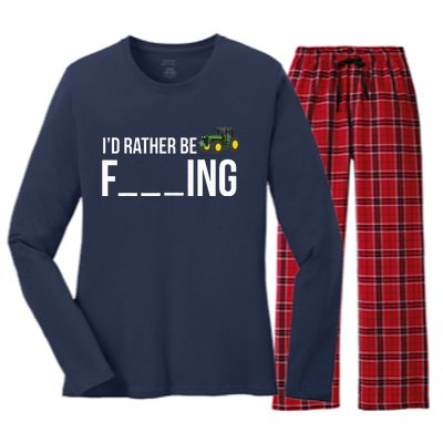 Id Rather Be Farming Funny Farmer Gift Women's Long Sleeve Flannel Pajama Set 